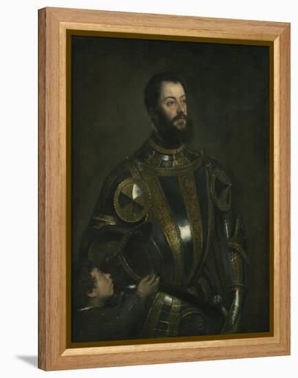 Portrait of Alfonso D'Avalos, Marchese Del Vasto, in Armor with a Page, 1533-Titian (Tiziano Vecelli)-Framed Premier Image Canvas