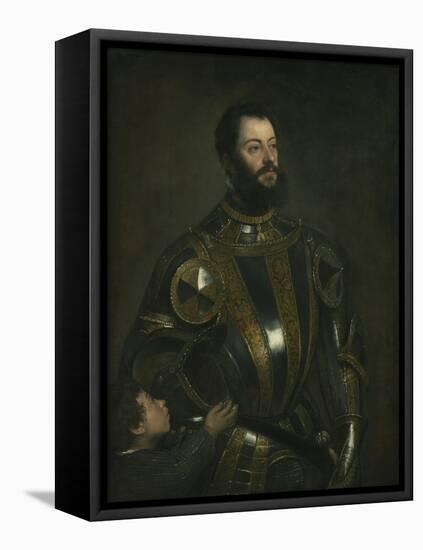 Portrait of Alfonso D'Avalos, Marchese Del Vasto, in Armor with a Page, 1533-Titian (Tiziano Vecelli)-Framed Premier Image Canvas
