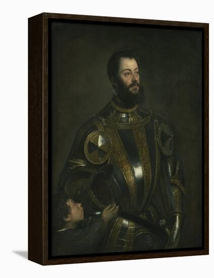 Portrait of Alfonso D'Avalos, Marchese Del Vasto, in Armor with a Page, 1533-Titian (Tiziano Vecelli)-Framed Premier Image Canvas