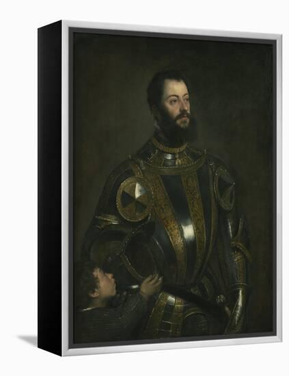 Portrait of Alfonso D'Avalos, Marchese Del Vasto, in Armor with a Page, 1533-Titian (Tiziano Vecelli)-Framed Premier Image Canvas