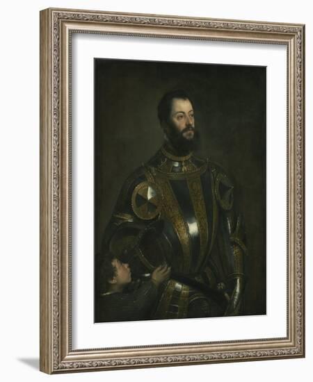 Portrait of Alfonso D'Avalos, Marchese Del Vasto, in Armor with a Page, 1533-Titian (Tiziano Vecelli)-Framed Giclee Print