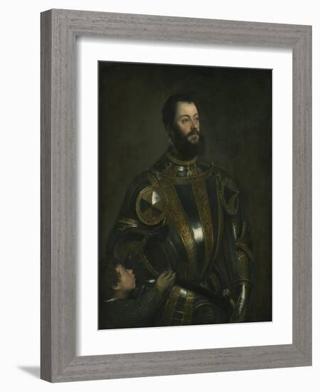 Portrait of Alfonso D'Avalos, Marchese Del Vasto, in Armor with a Page, 1533-Titian (Tiziano Vecelli)-Framed Giclee Print