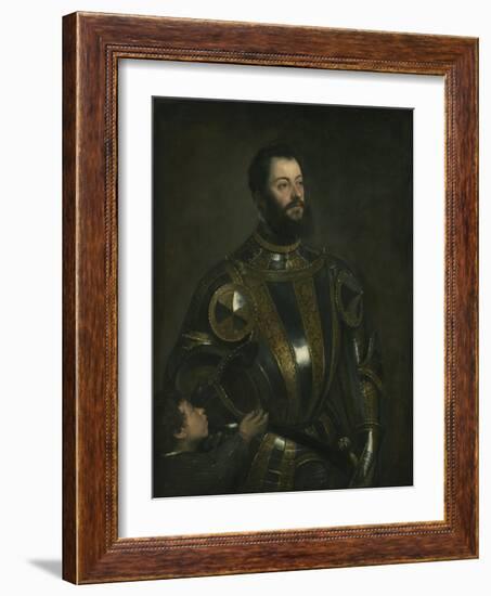 Portrait of Alfonso D'Avalos, Marchese Del Vasto, in Armor with a Page, 1533-Titian (Tiziano Vecelli)-Framed Giclee Print