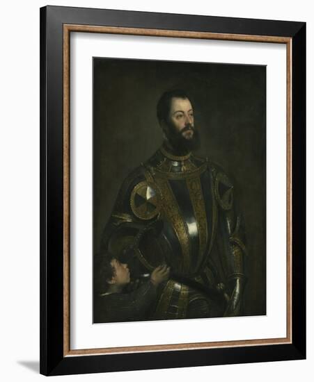 Portrait of Alfonso D'Avalos, Marchese Del Vasto, in Armor with a Page, 1533-Titian (Tiziano Vecelli)-Framed Giclee Print