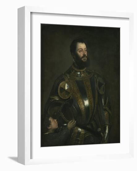 Portrait of Alfonso D'Avalos, Marchese Del Vasto, in Armor with a Page, 1533-Titian (Tiziano Vecelli)-Framed Giclee Print