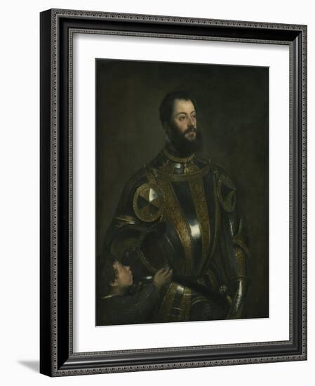 Portrait of Alfonso D'Avalos, Marchese Del Vasto, in Armor with a Page, 1533-Titian (Tiziano Vecelli)-Framed Giclee Print