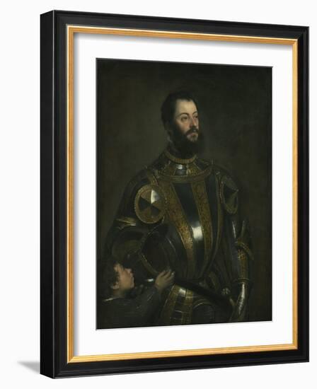 Portrait of Alfonso D'Avalos, Marchese Del Vasto, in Armor with a Page, 1533-Titian (Tiziano Vecelli)-Framed Giclee Print