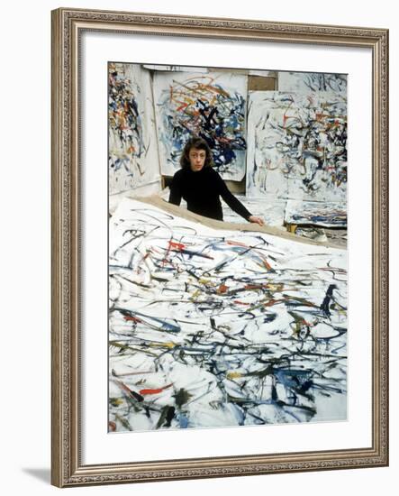 Portrait of American Born Painter Joan Mitchell in Her Studio-Loomis Dean-Framed Premium Photographic Print