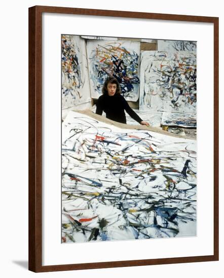 Portrait of American Born Painter Joan Mitchell in Her Studio-Loomis Dean-Framed Premium Photographic Print