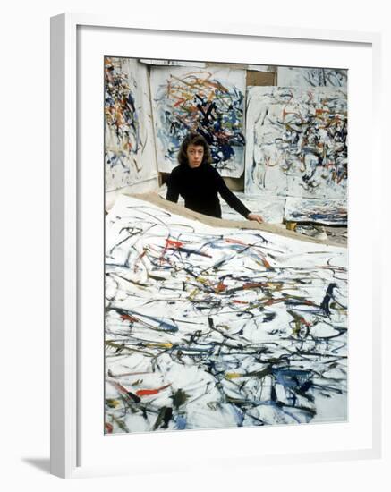 Portrait of American Born Painter Joan Mitchell in Her Studio-Loomis Dean-Framed Premium Photographic Print