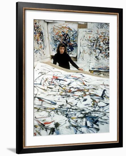 Portrait of American Born Painter Joan Mitchell in Her Studio-Loomis Dean-Framed Premium Photographic Print