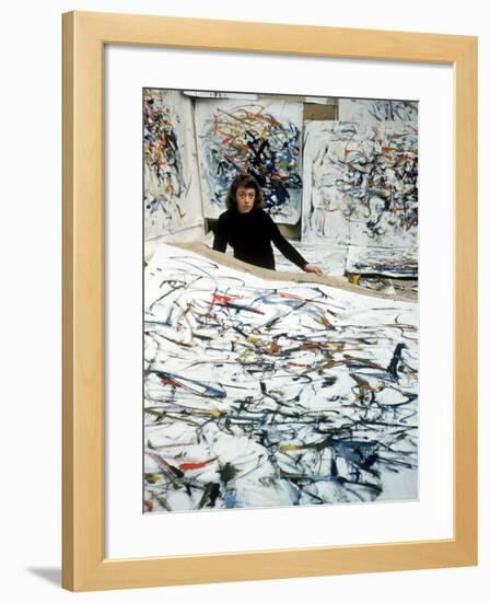 Portrait of American Born Painter Joan Mitchell in Her Studio-Loomis Dean-Framed Premium Photographic Print