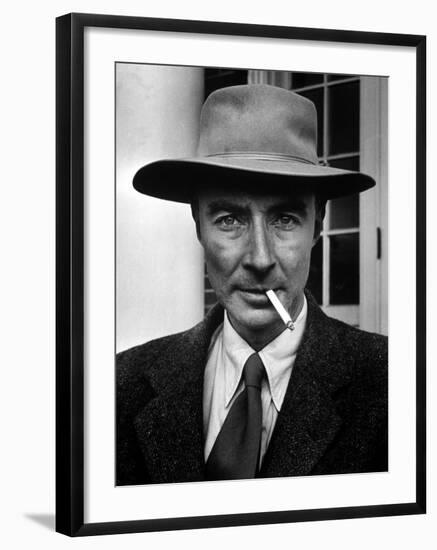 Portrait of American Physicist J. Robert Oppenheimer Wearing a Porkpie Hat and Smoking a Cigarette-Alfred Eisenstaedt-Framed Premium Photographic Print