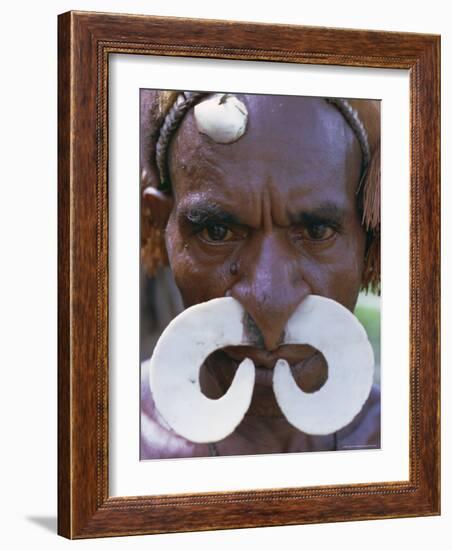 Portrait of an Asmat Man with Nose Ornament, Papua New Guinea, Pacific-Claire Leimbach-Framed Photographic Print