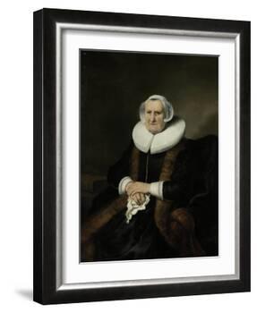 Portrait of an Old Lady, Possibly Elisabeth Bas-Ferdinand Bol-Framed Art Print