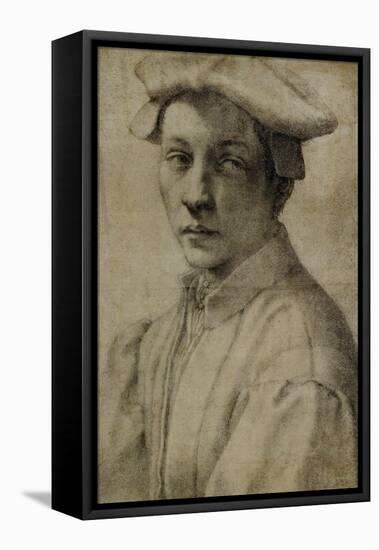 Portrait of Andrea Quaratesi, Around 1532, Black Chalk on Paper-Michelangelo Buonarroti-Framed Premier Image Canvas