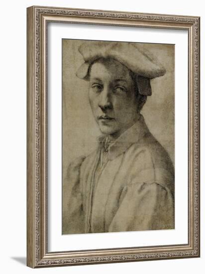 Portrait of Andrea Quaratesi, Around 1532, Black Chalk on Paper-Michelangelo Buonarroti-Framed Giclee Print