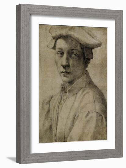 Portrait of Andrea Quaratesi, Around 1532, Black Chalk on Paper-Michelangelo Buonarroti-Framed Giclee Print