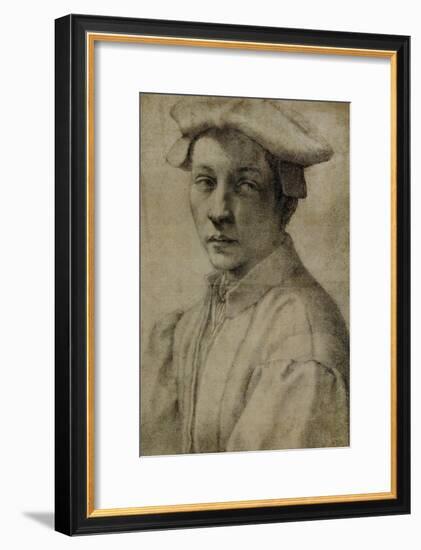 Portrait of Andrea Quaratesi, Around 1532, Black Chalk on Paper-Michelangelo Buonarroti-Framed Giclee Print