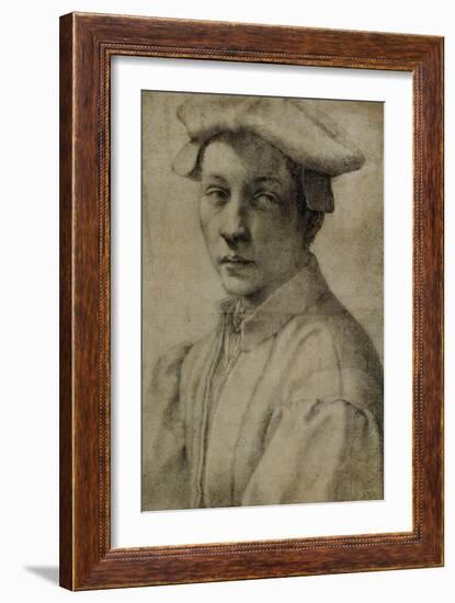 Portrait of Andrea Quaratesi, Around 1532, Black Chalk on Paper-Michelangelo Buonarroti-Framed Giclee Print