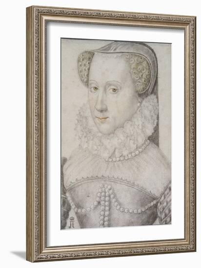 Portrait of Anna (Anne) D'este (1531-1607), Duchess of Nemours, Anonymous. Black Chalk and Sanguine-Unknown Artist-Framed Giclee Print