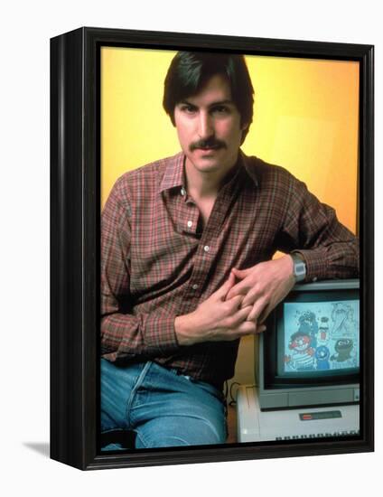 Portrait of Apple Co Founder Steve Jobs Posing with Apple Ii Computer-Ted Thai-Framed Premier Image Canvas