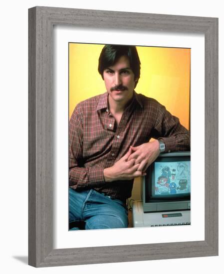 Portrait of Apple Co Founder Steve Jobs Posing with Apple Ii Computer-Ted Thai-Framed Premium Photographic Print