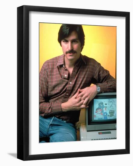 Portrait of Apple Co Founder Steve Jobs Posing with Apple Ii Computer-Ted Thai-Framed Premium Photographic Print