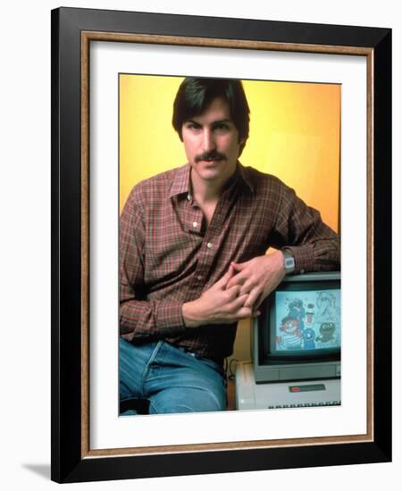 Portrait of Apple Co Founder Steve Jobs Posing with Apple Ii Computer-Ted Thai-Framed Premium Photographic Print