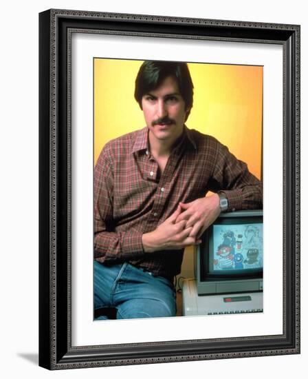 Portrait of Apple Co Founder Steve Jobs Posing with Apple Ii Computer-Ted Thai-Framed Premium Photographic Print