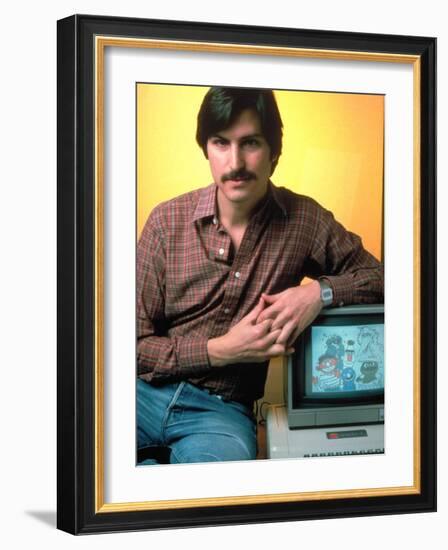 Portrait of Apple Co Founder Steve Jobs Posing with Apple Ii Computer-Ted Thai-Framed Premium Photographic Print