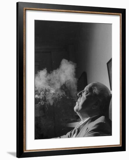 Portrait of Architect Mies Van Der Rohe Exhaling Smoke-Frank Scherschel-Framed Premium Photographic Print