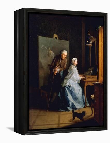 Portrait of Artist and His Wife at Spinet-Johann Heinrich Tischbein-Framed Premier Image Canvas