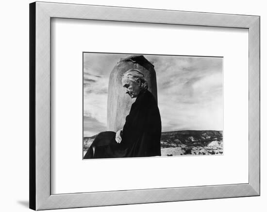 Portrait of Artist Georgia O'Keeffe Sitting on the Roof of Her Ghost Ranch Home-John Loengard-Framed Photographic Print