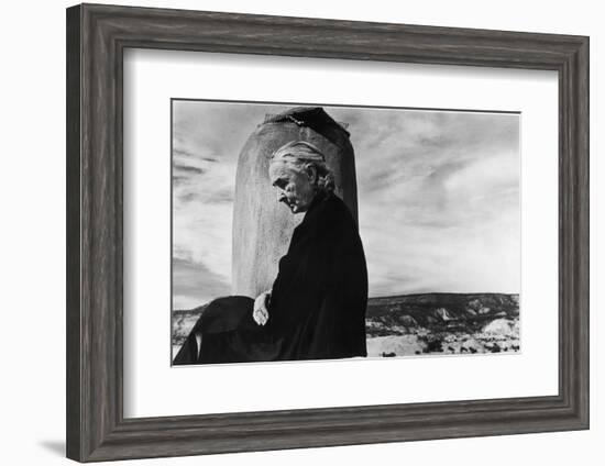 Portrait of Artist Georgia O'Keeffe Sitting on the Roof of Her Ghost Ranch Home-John Loengard-Framed Photographic Print