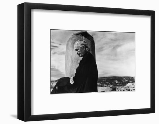 Portrait of Artist Georgia O'Keeffe Sitting on the Roof of Her Ghost Ranch Home-John Loengard-Framed Photographic Print