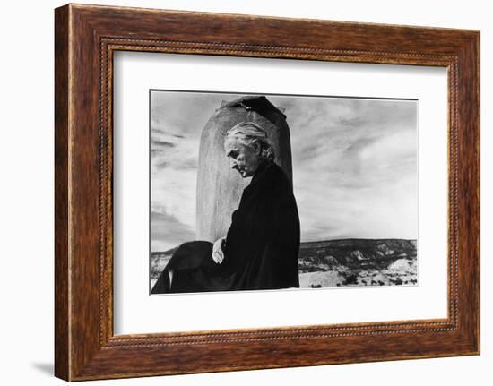 Portrait of Artist Georgia O'Keeffe Sitting on the Roof of Her Ghost Ranch Home-John Loengard-Framed Photographic Print