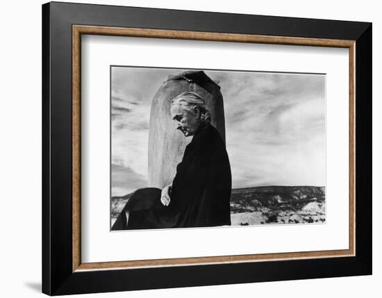 Portrait of Artist Georgia O'Keeffe Sitting on the Roof of Her Ghost Ranch Home-John Loengard-Framed Photographic Print