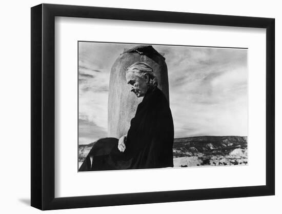 Portrait of Artist Georgia O'Keeffe Sitting on the Roof of Her Ghost Ranch Home-John Loengard-Framed Photographic Print