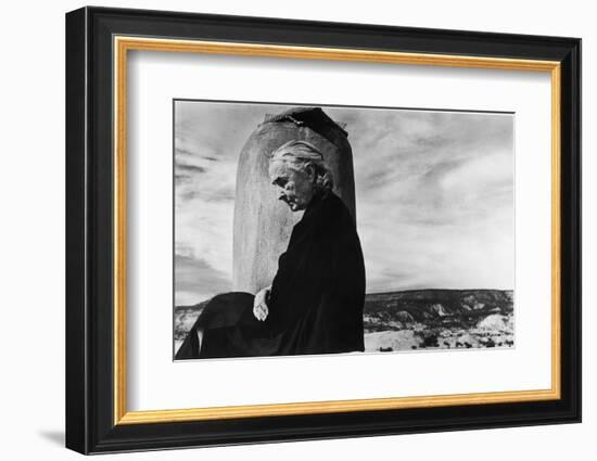 Portrait of Artist Georgia O'Keeffe Sitting on the Roof of Her Ghost Ranch Home-John Loengard-Framed Photographic Print