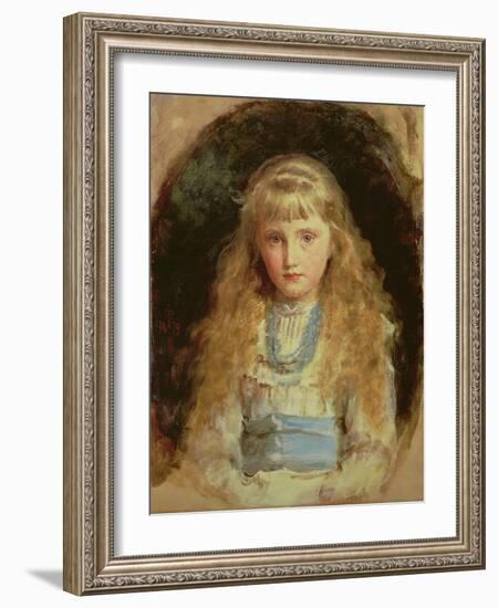 Portrait of Beatrice Caird Wearing a White Dress with a Blue Sash (Oil on Canvas)-John Everett Millais-Framed Giclee Print