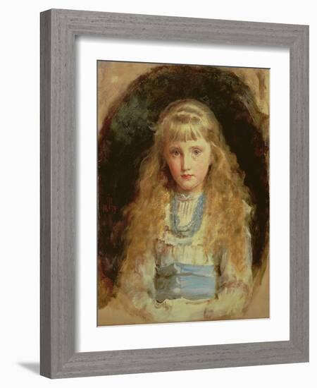 Portrait of Beatrice Caird Wearing a White Dress with a Blue Sash (Oil on Canvas)-John Everett Millais-Framed Giclee Print