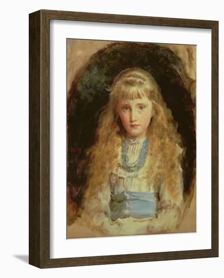 Portrait of Beatrice Caird Wearing a White Dress with a Blue Sash (Oil on Canvas)-John Everett Millais-Framed Giclee Print