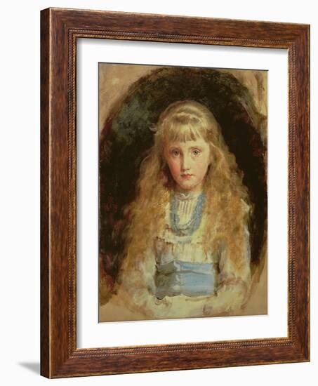 Portrait of Beatrice Caird Wearing a White Dress with a Blue Sash (Oil on Canvas)-John Everett Millais-Framed Giclee Print