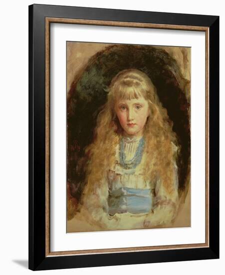 Portrait of Beatrice Caird Wearing a White Dress with a Blue Sash (Oil on Canvas)-John Everett Millais-Framed Giclee Print