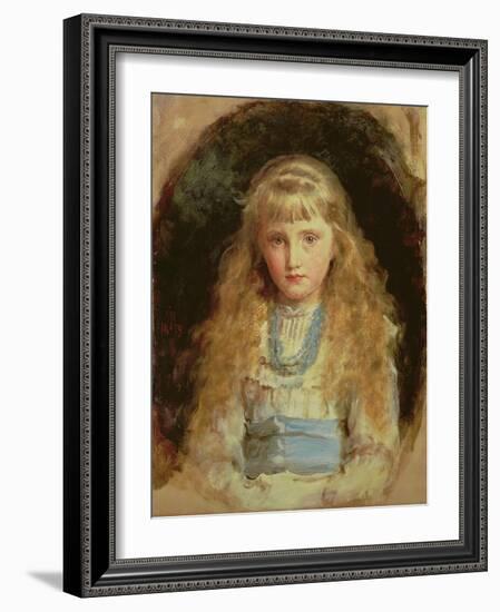 Portrait of Beatrice Caird Wearing a White Dress with a Blue Sash (Oil on Canvas)-John Everett Millais-Framed Giclee Print