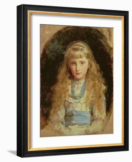 Portrait of Beatrice Caird Wearing a White Dress with a Blue Sash (Oil on Canvas)-John Everett Millais-Framed Giclee Print