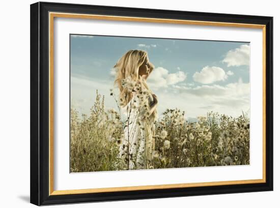 Portrait of Beautiful Girl in Field-dpaint-Framed Photographic Print