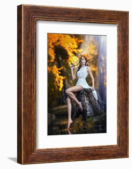 Portrait of Beautiful Girl in the Forest Girl with Fairy Look in Autumnal Shoot-iancucristi-Framed Photographic Print