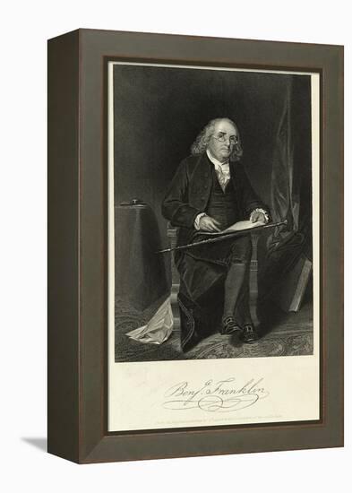 Portrait of Benjamin Franklin Sitting in Chair-null-Framed Premier Image Canvas